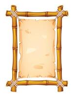Bamboo frame with torn parchment background, ideal for creative rustic projects. Cartoon illustration vector