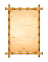 Rectangular bamboo frame with worn parchment paper and realistic details. Perfect for banners and text. Cartoon illustration vector