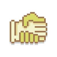 Pixel art of handshake icon. Pixelated of two hands shake each other. vector