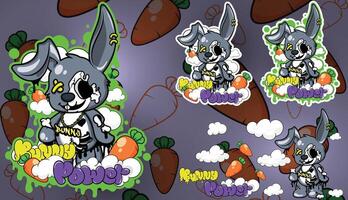 a set of stickers with a bunny and carrots vector
