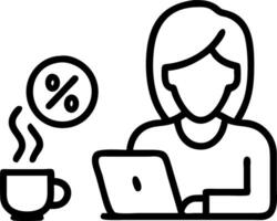 Businesswoman calculating discounts on a tablet in a caf vector