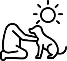 Silhouette of person petting a dog with soft sunrise vector