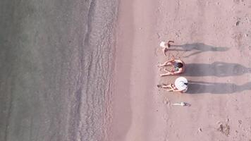 Top view of a family relaxing on the beach video