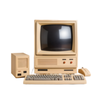 Vintage Beige Computer Set with Monitor, Keyboard, and Mouse png