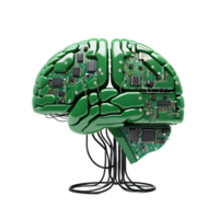 Futuristic Green Brain with Circuitry, Representing AI and Technology png
