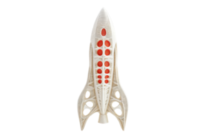 A sleek, futuristic rocket design featuring a streamlined body with red accents and multiple circular openings. png