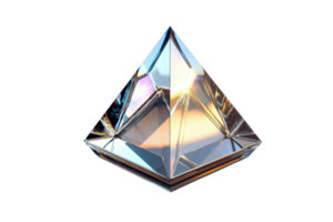 A stunning crystal pyramid reflecting light with intricate facets and sharp angles. png