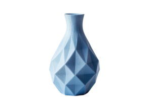 A geometric blue vase with a faceted design, showcasing a modern and artistic style. png