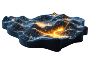 uma dinâmico, brilhando panorama do interligado caminhos e nós, representando uma digital ou abstrato terreno com vibrante luz efeitos. png