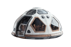 A futuristic spacecraft with a domed shape and hexagonal windows, designed for space exploration. png