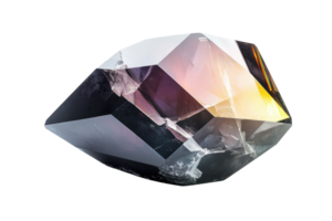 A multifaceted crystal exhibiting a range of colors and reflections, showcasing its natural beauty and unique shape. png