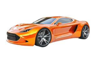 A sleek, orange sports car with modern design elements and large alloy wheels, showcasing an aerodynamic shape. png