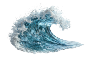 A dynamic ocean wave with frothy white crest and vibrant blue body, showcasing powerful natural movement. png