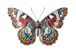 A vibrant butterfly showcasing intricate patterns and colors on its wings with striking details. png