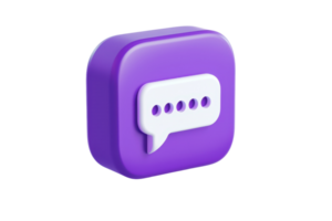 A purple messaging icon featuring a speech bubble with dots, symbolizing communication and chat functionality. png