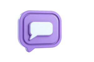 A purple speech bubble icon with a white message symbol, representing communication and conversation. png