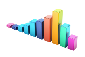 Colorful bar graph representing data trends with varying heights and hues, illustrating statistical information visually. png