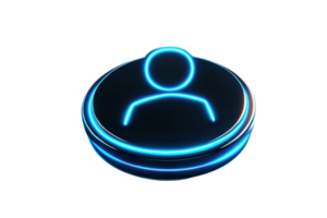 A glowing, neon-like user icon displayed on a circular base, representing digital identity and online presence. png