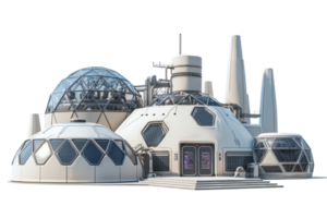 A futuristic dome-shaped building featuring geometric designs and a combination of glass and solid structures. png