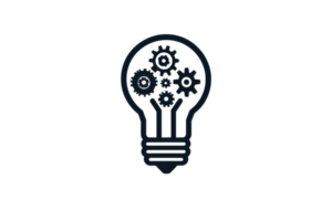 A light bulb featuring gears inside, symbolizing innovation and the fusion of ideas and technology. png