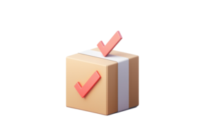 A small package with check marks symbolizing approval or completion. png