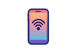 A stylized smartphone displaying a Wi-Fi symbol, emphasizing connectivity. png
