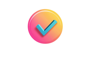 A colorful circular icon featuring a blue check mark on a gradient pink and orange background. png