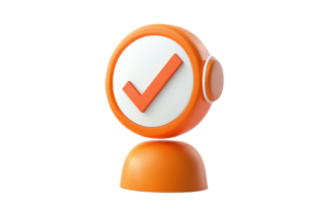 A stylized orange checkmark symbol sits on a circular base, representing approval and confirmation. png