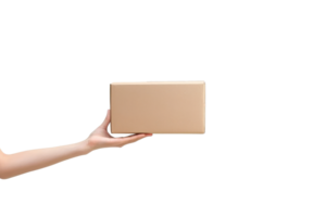 A hand holds a rectangular cardboard box, showcasing its size and shape. png