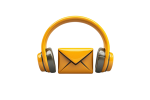 A yellow headset paired with an envelope, symbolizing audio and communication. png
