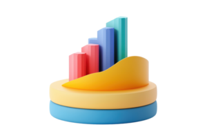 A colorful 3D bar chart representation showing various heights, symbolizing data analysis and growth metrics. png