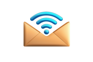 An envelope icon with Wi-Fi signals, symbolizing digital communication or email connectivity. png