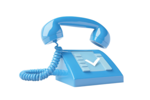 A vintage-style blue telephone with a checkmark symbol on the base, representing communication and connectivity. png