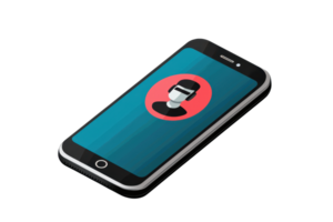 A smartphone displaying a masked avatar on a blue background. png