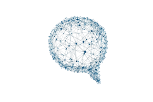 A digital representation of a speech bubble composed of interconnected lines and nodes, symbolizing communication and dialogue. png