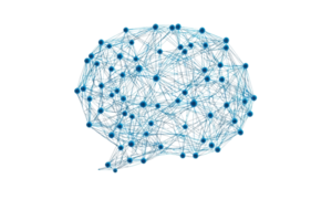 A digital illustration of a networked brain, showcasing interconnected nodes and lines representing thoughts or neural connections. png