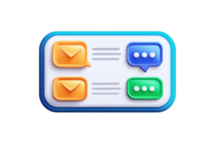 Colorful message and notification interface featuring envelopes and speech bubbles. png