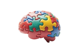 A colorful puzzle-shaped brain emphasizing the complexity of thought and creativity. png