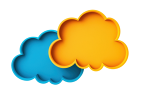 Two colorful, stylized clouds in blue and orange, showcasing a playful and vibrant design. png