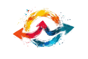 A vibrant design featuring colorful arrows forming a circular pattern, symbolizing movement and transitions. png