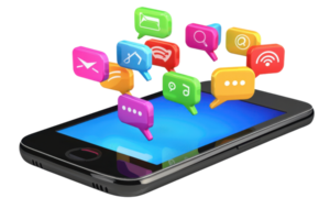 A smartphone displaying colorful notification icons representing various apps and communications. png