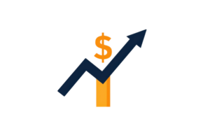 A dollar sign with an upward arrow symbolizing financial growth and increasing revenue. png