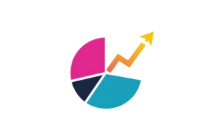 A colorful pie chart with an upward arrow, symbolizing growth and progress in data representation. png