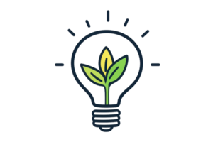 A lightbulb design featuring a green sprout, symbolizing the fusion of innovation and nature. png