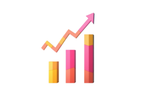 A colorful graphical representation of growing bar charts with an upward trend line illustrating progress or growth. png