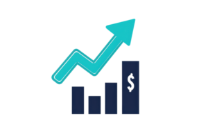 An upward trending graph with bars and an arrow, symbolizing growth and financial progress. png