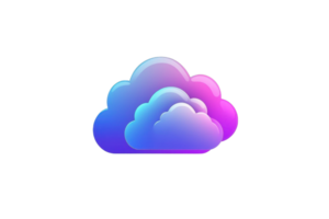 A stylized cloud icon featuring a gradient of blue and pink hues, representing digital storage and cloud computing services. png