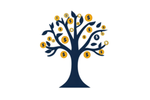 A stylized tree displaying golden dollar signs among its branches, symbolizing wealth and prosperity. png