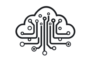A stylized cloud design integrated with circuit lines, symbolizing connectivity and digital technology. png