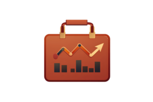 A briefcase icon featuring a growth chart with rising trend lines, symbolizing business analytics and financial performance. png
